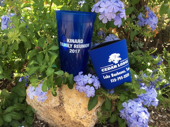 Image of some promotional souvenirs given to one of the families who hosted their Texas family reunion at Cedar Lodge!
