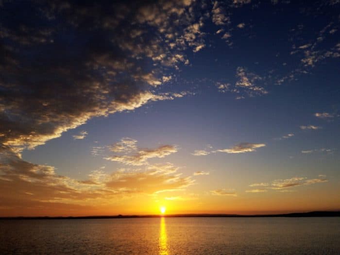 Image of Lake Buchanan sunset at our family friendly cabin rentals in Texas.